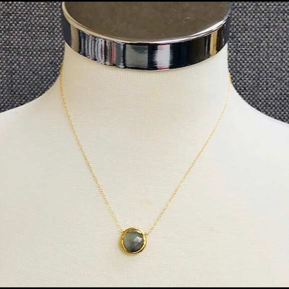 Real Labradorite Round Bezel 24kGold Vermeil Neckl - Picture 2 of 4